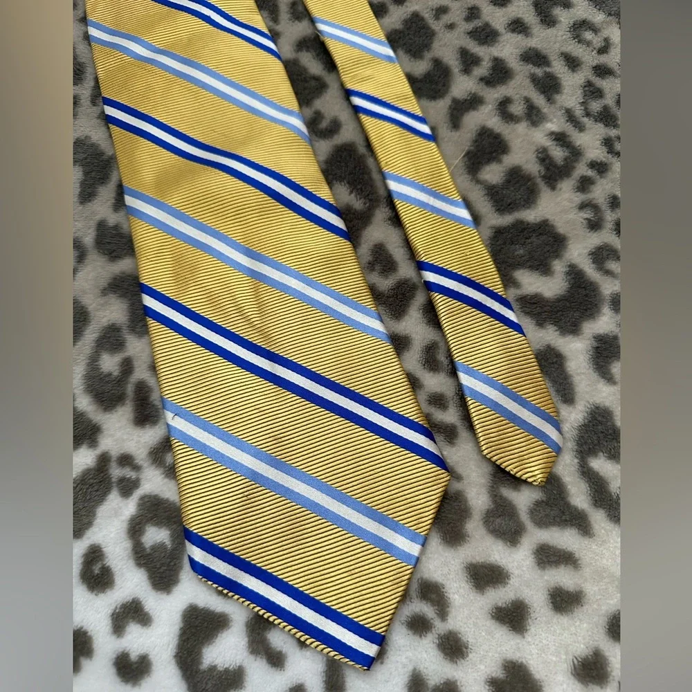 Harold Powell Silk Necktie in Yellow/Orange Blue Stripe